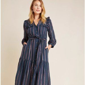 Anthropologie Navy & Copper Striped Dress in Large - New